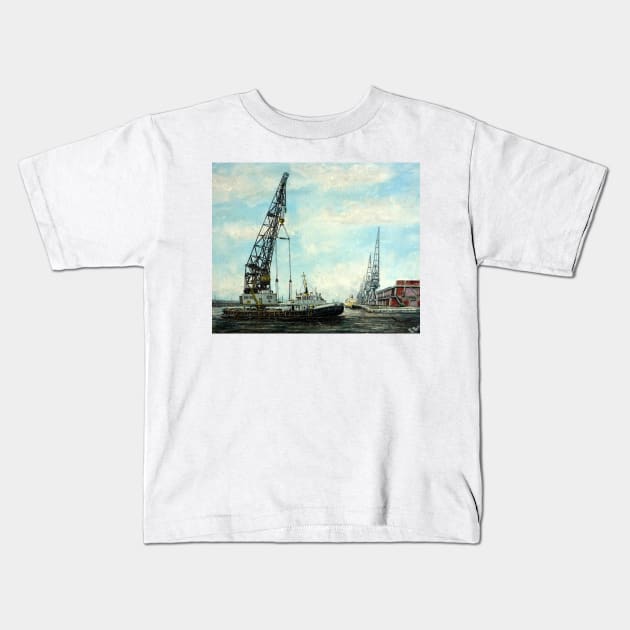 PLA CRANE SHIP SAMSON IN VICTORIA DOCKS  LONDON Kids T-Shirt by MackenzieTar